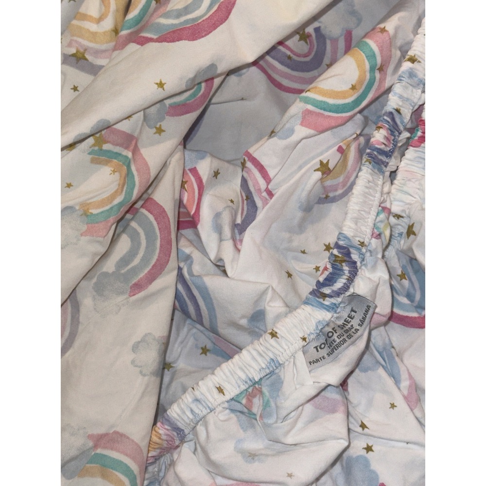 Pottery Barn Kids Rainbow Hearts Twin Sheet Set Organic Cotton White Pastel - Picture 6 of 7